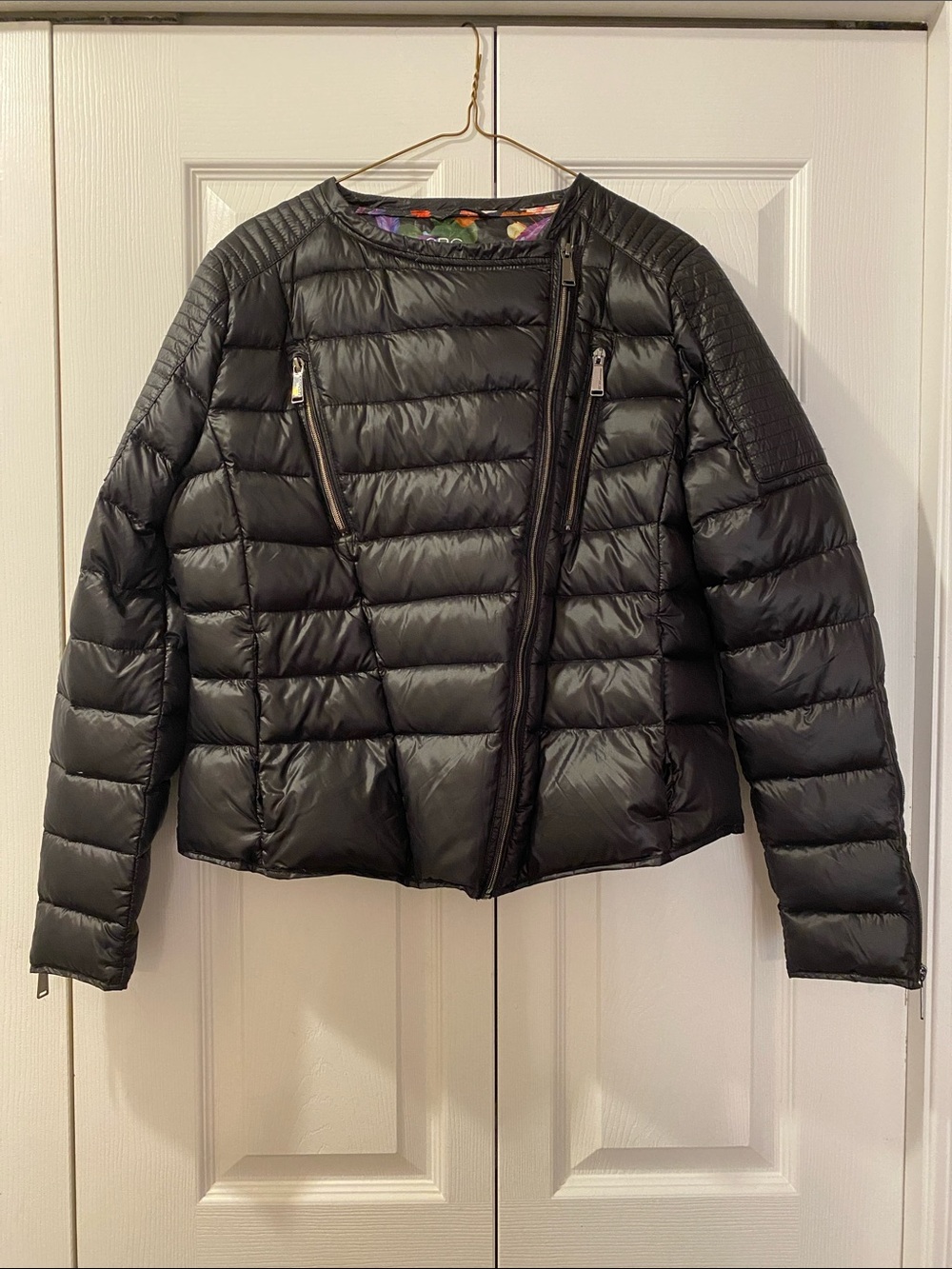 BCBGeneration Black Quilted Moto-Style Puffer Jacket